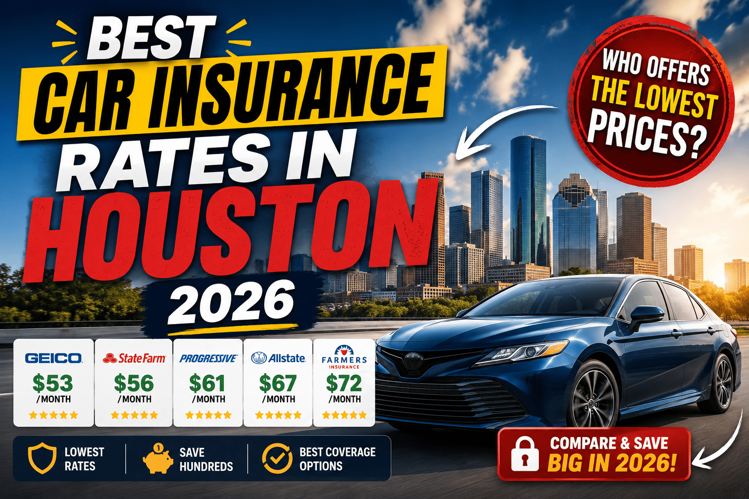 Best Car Insurance Rates in Houston 2026 – Who Offers the Lowest Prices