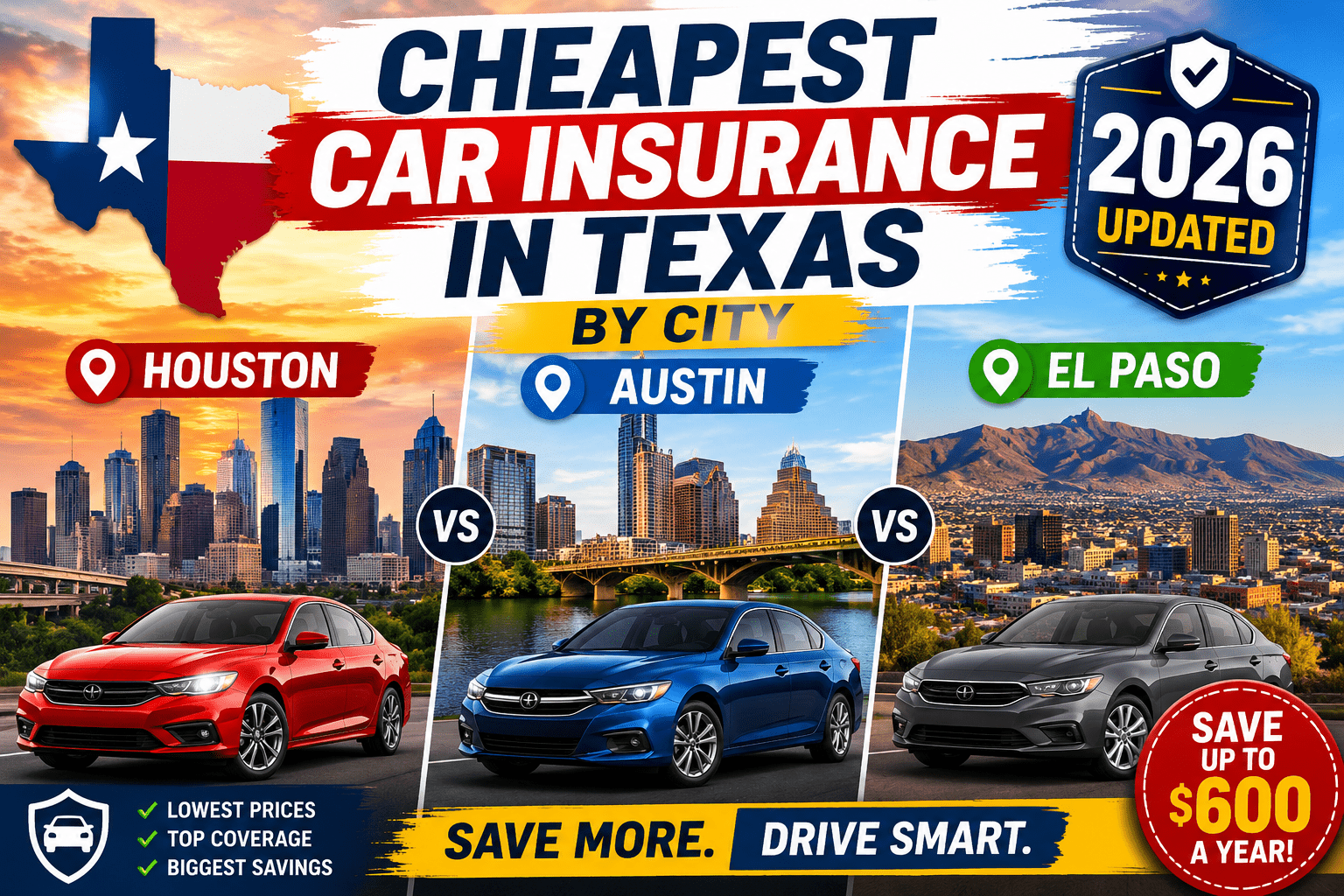 Cheapest Car Insurance in Texas by City Houston vs Austin vs El Paso 2026
