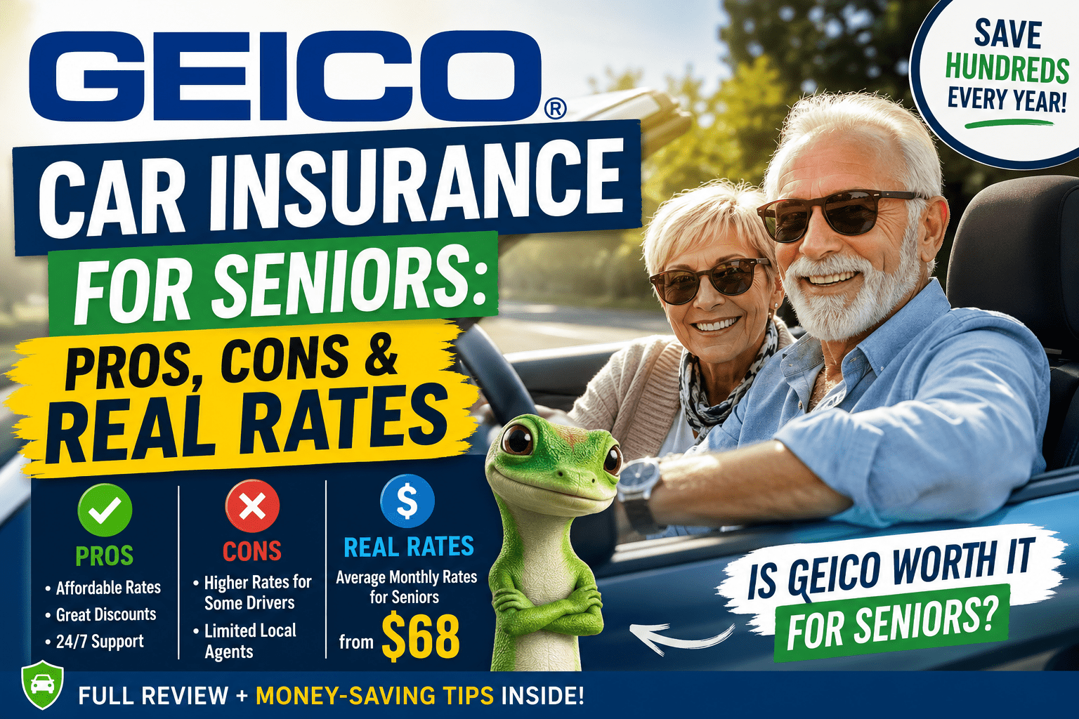 GEICO Car Insurance for Seniors: Pros, Cons & Real Rates