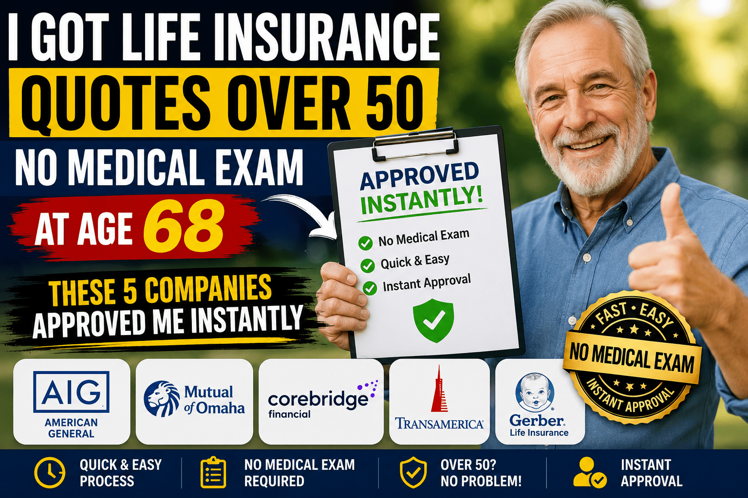 I Got Life Insurance Quotes Over 50 No Medical Exam at Age 68 – These 5 Companies Approved Me Instantly